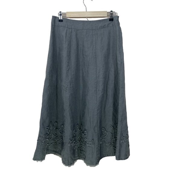 Soft Surroundings Size MP Bodrum Beach Linen Midi  Gray Skirt A-line Embroidered - Picture 1 of 6